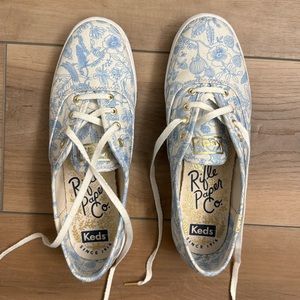 Keds x Rifle Paper Co. Champion Aviary in White/Blue Size 6.5